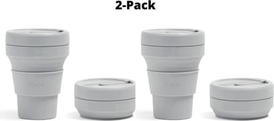 STOJO - Opvouwbare Beker - To Go - 355ml - Herbruikbaar - Reusable Cup - Set van 2 Stuks - Grijs "Cashmere" - 2-Pack
