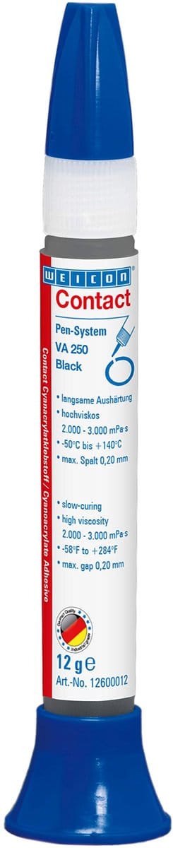 Weicon Contact VA 250 – Zwarte cyanoacrylaatlijm – 12 g – Tot 250°C