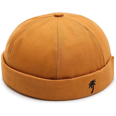 Chapeaux sans bord pour hommes femmes Boucle Casquette Docker Coton lavé Chapeau Rétro Casquette sans bord réglable Adjustable orange