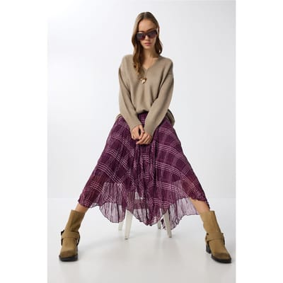 Hoge Taille Asymmetrische Midi Rok met Rits