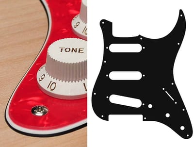 Boston ST-313-PR pickguard, Stallion, standard, SSS, 3 pot holes, 3-5 switch, 3 ply, pearl red