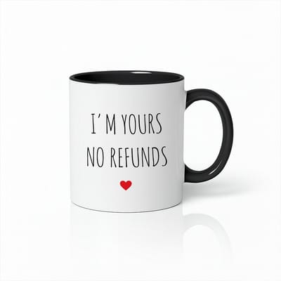 I’m Yours No Refunds Mok 330ml – Zwart-Witte Koffiemok met Grappige Romantische Tekst – Leuk Valentijnscadeau voor Hem & Haar