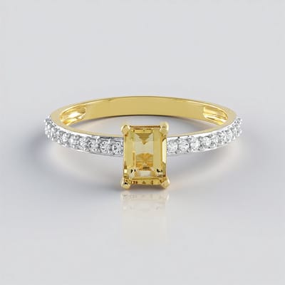 Cavill - Zilveren ring met gele beril 0,99 ct - 925 Sterling zilver verguld - Achthoekige Braziliaanse edelsteen met 20 fonkelende zirconia