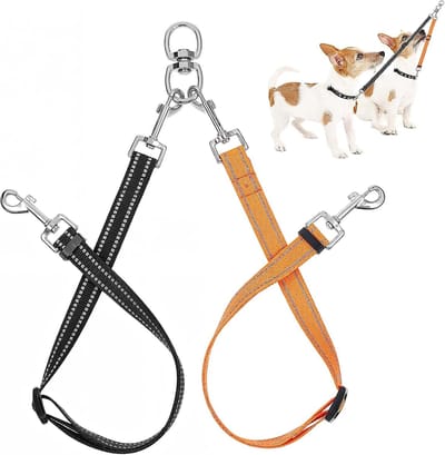 Verstelbare dubbele hondenriem voor 2 honden met anti-klit ontwerp