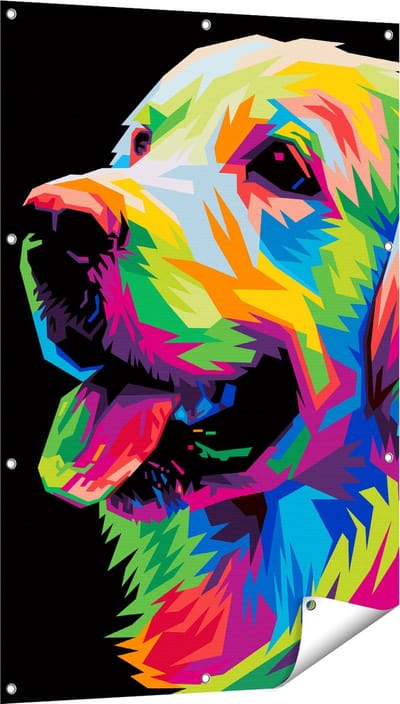 Gards Tuinposter Kleurrijke Hond - Abstract - 80x120 cm - Tuindoek - Tuindecoratie - Wanddecoratie buiten - Tuinschilderij