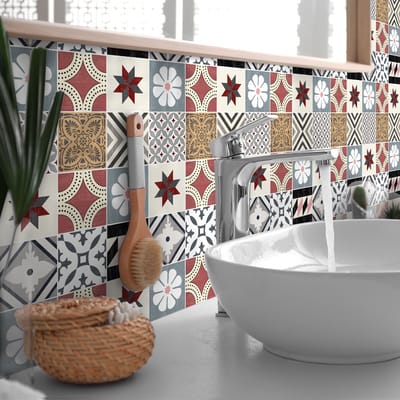 Tegelstickers voor de muur in keuken en badkamer - 9 authentieke Alana cementtegelstickers - 9 stickers van 10x10 cm