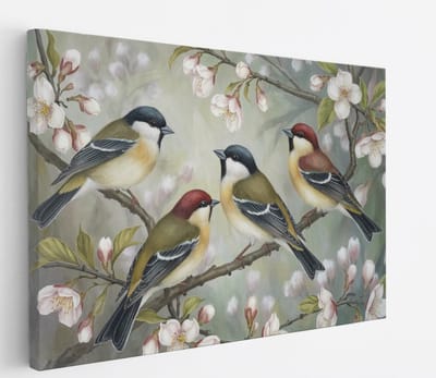 Saammp Canvas Schilderij - 4 Kolibries - Dieren - Bloemen - 30x20 - Foto op canvas - Wanddecoratie - muurdecoratie Woonkamer - Slaapkamer decoratie - Canvas Print