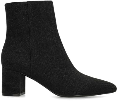 Manfield - Dames - Zwarte glitter enkellaarsjes met hak - Maat 36