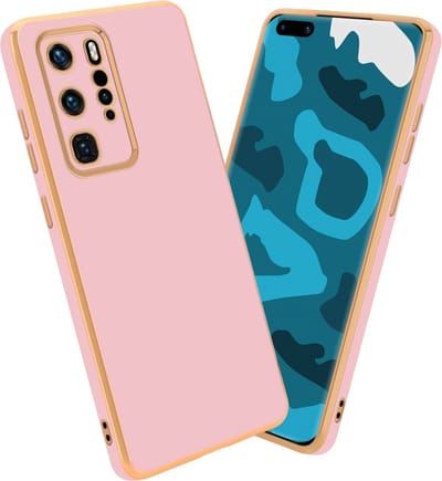 Cadorabo Hoesje geschikt voor Huawei P40 PRO / P40 PRO+ in Glossy Roze - Goud - Beschermhoes Case Cover van flexibel TPU-silicone en met camerabescherming