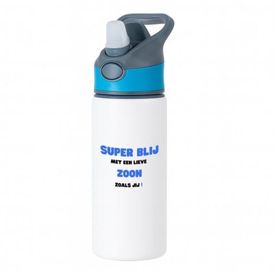 Hacebo® - super blij met een lieve zoon zoals jij waterfles met rietje blauw - Zoon - de liefste zoon - verjaardag - cadeautje voor zoon - zoon artikelen - kado - geschenk - water fles - 650ML