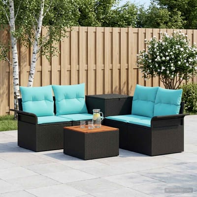 vidaXL - Bankstel - 6 - st - 4-zits - Zwart - en - Blauw - Poly - Rattan - en - Staal