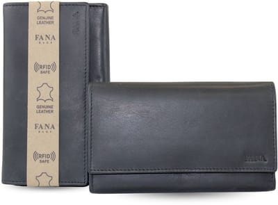Fana Bags Dames Portemonnee Leer Zwart - Dames Beurs RFID - Overslagportemonnee - Cadeau voor Dames