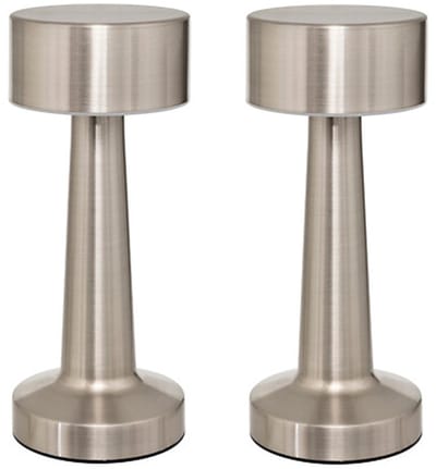Atmosphera portable tafellamp Caracas - 2x - H21 cm - zilver - draadloos/oplaadbaar - binnen/buiten - aanraaksensor