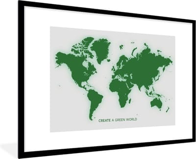 Poster in lijst - Fotolijst 120x80 cm - Posters - Wereldkaart - Motivatie - Quote - Groen - Kinderen - Jongens - Meisjes - Posterlijst zwart - Decoratie - Wanddecoratie woonkamer - Muurdecoratie slaapkamer