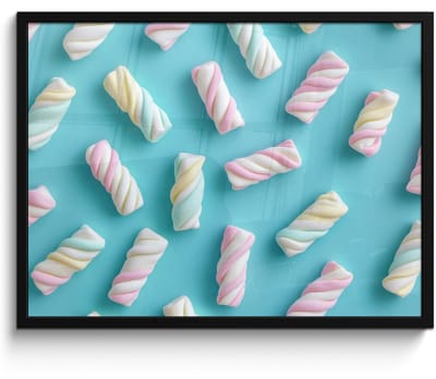 Poster in lijst - Fotolijst 70x50 cm - Posters - Spekjes - Pastel - Snoep - Blauw - Posterlijst zwart - Decoratie - Wanddecoratie woonkamer - Muurdecoratie slaapkamer