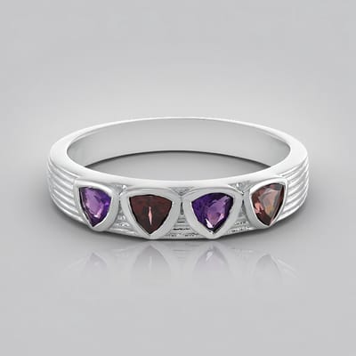 Cavill - Zilveren Damesring 925 Sterling met Platina - Uruguay Amethist 0,422 ct & Framboos Zirkonen 0,705 ct - Triljant Slijpsel, Bezel