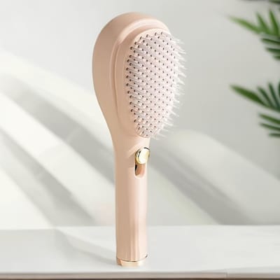 Intrekbare Zelfreinigende Haarborstel - Antistatische Massageborstel voor Extra Volume en Hoofdhuidverzorging, Perfect Cadeau voor de Modieuze Vrouw beige