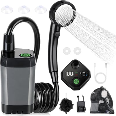 VHV - Campingdouche - Draagbare douchepomp - Oplaadbare buitendouche met LED display voor outdoor reizen en huisdierverzorging - Grijs
