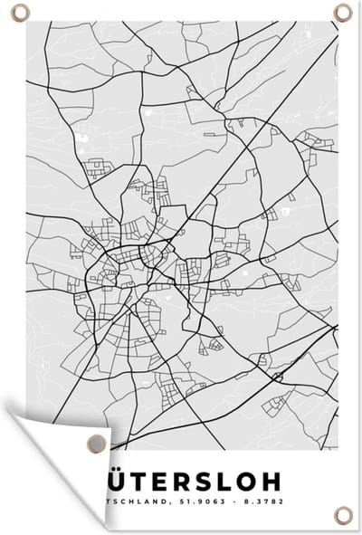 Muurdecoratie Duitsland - Plattegrond - Gütersloh - Kaart - Stadskaart - 120x180 cm - Tuinposter - Tuindoek