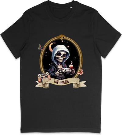 T Shirt Dames Heren - Gamer Skull Print - Zwart - Maat XS