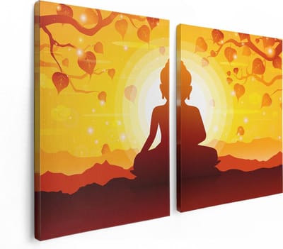 Artaza Canvas Schilderij Tweeluik Boeddha Beeld Onder Een Boom - Abstract - 120x80 - Foto Op Canvas - Canvas Print