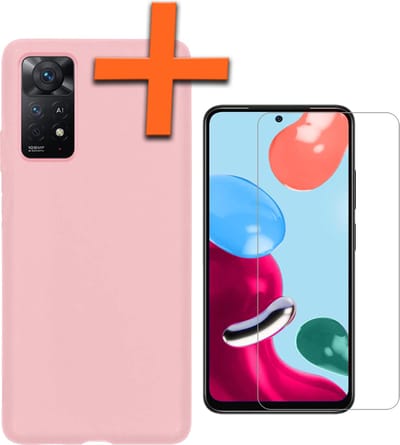 Hoes - Met Screenprotector - Geschikt voor Xiaomi Redmi Note 11 - Sterk & Shockproof - Back Cover - Siliconen Case - Telefoon Hoes - Lichtroze