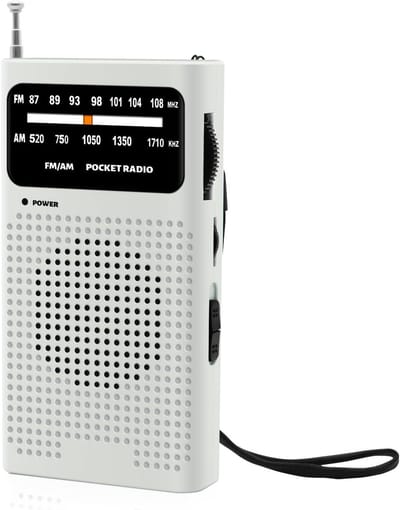Draagbare radio - Kleine Draagbare Radio op Batterijen - AM/FM Radio - Noodradio - Noodpakket must have - Transistor Radio - Mini Noodradio - Radio op Batterijen - Zakradio - Radio op batterijen voor rampen - Wit