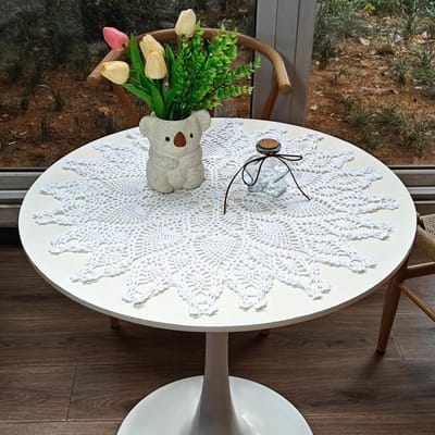 Dailygoods- Tafelkleed Ronde Bloem - Handgemaakt - Katoen - Afwasbaar - Decoratie - 60 cm - Tafeloverlays