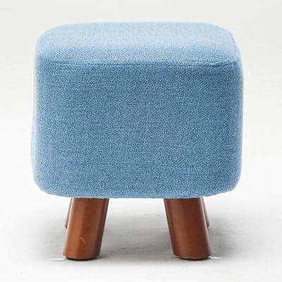 Ottomaanse voetenbank - Poef zitting - Voeten ontspannen - Massief houten basis - 28x28x28cm - Blauw