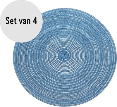Krumble Placemat rond - Placemats - Onderleggers - Onderzetters - Tafelaccessoires - Set van 4 - Diameter 36 cm - Blauw/grijs