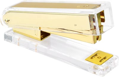 Cosensi - Nietmachine voor bureau in transparant acryl - Ergonomisch design - Moderne bureauaccessoires voor thuis, kantoor en school - Goudkleurig