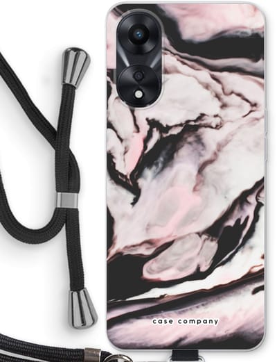 Case Company® - Hoesje met koord geschikt voor Oppo A78 5G hoesje met Koord - Roze stroom - Telefoonhoesje met Zwart Koord - Bescherming aan alle Kanten en Over de Schermrand
