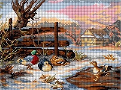 Borduurstramien After Carl Jutz the Elder - Ducks by a Pond - ORCHIDEA 30 x 40 (STRAMIEN ZONDER GARENS))