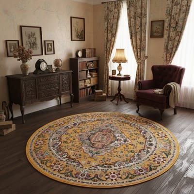 Picasso Sedona Rond Vintage Vloerkleed - Multi / Geel - Laagpolig- 200 CM Ø