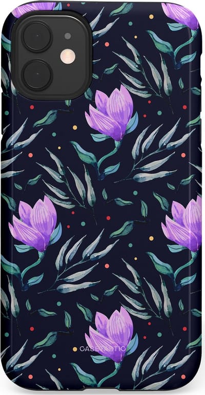 Casetastic hoesje geschikt voor Apple iPhone 11 - Dubbellaagse bescherming - Mystieke bloemenzee - Fashion Case - Donkerblauw Donkergrijs Grijs Lavendel
