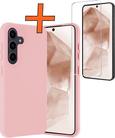 Hoes - Met Screenprotector - Geschikt voor Samsung Galaxy A55 - Sterk & Shockproof - Back Cover - Siliconen Case - Telefoon Hoes - Lichtroze