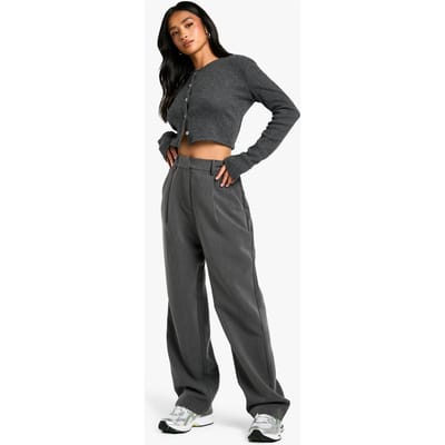 boohoo Dames Petite rechte pijp getailleerde broek | Dark Grey | Maat: 6/28L
