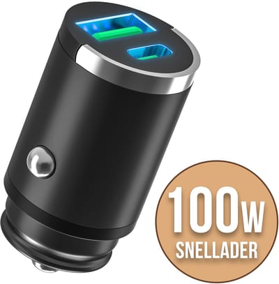 YSONIC Auto Oplader - Universele Duo Snel Lader - USB C & A Poort Adapter - Type C Sigarettenaansteker Stekker - Tot Max 100W Fast Charge Geschikt voor Smartphones, Tablets & Laptop - Zwart