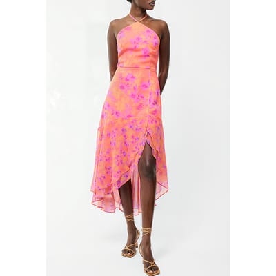 French Connection Arla Ruffle Halterneck Dress Sz18 Coral Multi Size: 6 | Midi Dresses Outlet | Dames | Blauw