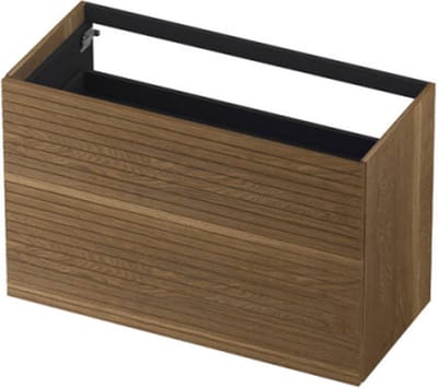 INK® wastafelonderkast 2 laden greeploos push to open echt hout horizontaal gefreesd 100x45x65cm, massief eiken aqua