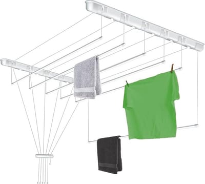 Plafondwasdroger - Ruimtebesparend droogrek 6 x 110 cm voor badkuip - Badkameraccessoires - Plafondmontage - Wit