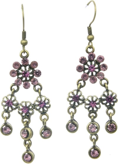 Behave - Oorhangers met oudroze bloemen en steentjes - Bohemian chic