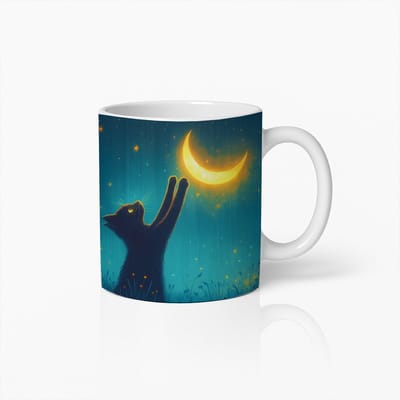 Magische Kat En Maanlicht Mok - Artistieke Nachtelijke Koffiekop Met Gloeiende Maan En Katten Silhouet - Perfect Cadeau Voor Kattenliefhebbers