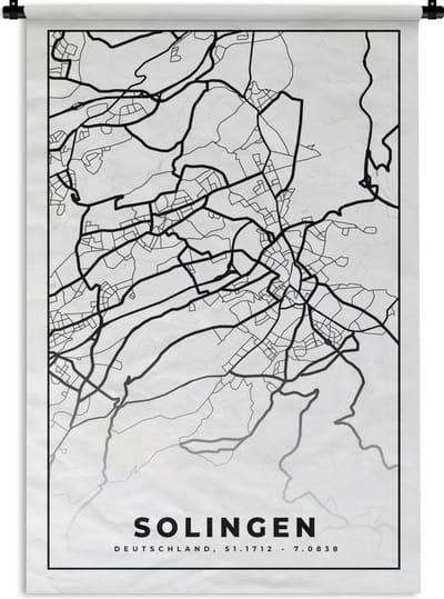 Wandkleed - Wanddoek - Solingen - Plattegrond - Kaart - Stadskaart - 120x180 cm - Wandtapijt