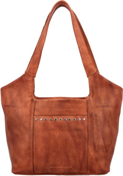Hide & Stitches Redwood Shopper - Leren Tas - Schoudertas - Twee Handvatten - Ritsvak - Telefoonvak - Leren Dames Tas - Cognac