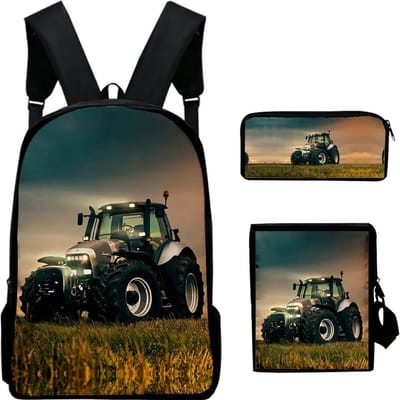 Boerderijtractor Schooltas Rugzak Schooltassen Schoudertas Etui 3-delige Set Cadeau voor Kinderen Studenten