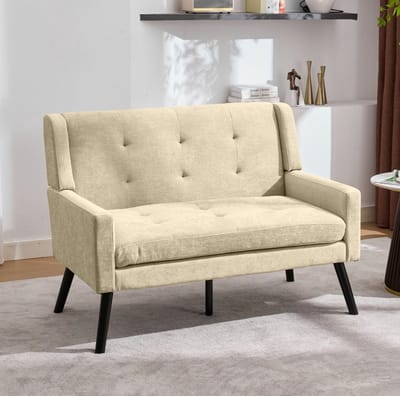 MIVRAY Zitbank 119 cm - 2-Zits Met Knopenrugleuning En Massief Houten Poten - Voor Woonkamer Slaapkamer Kantoor - Linnen Beige