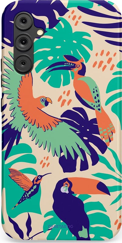 Casetastic Hoesje Geschikt voor Samsung A34 (5G) - Stijlvolle Beschermende Duo-layer Case - Tropische Vogels