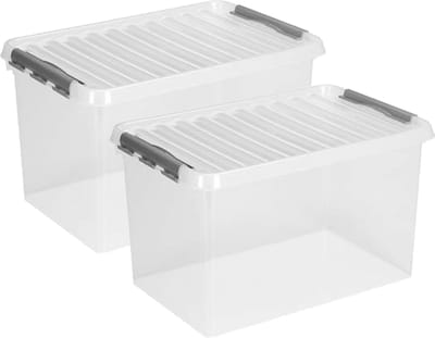 Sunware opslagbox - 2x stuks - met deksel - kunststof - 62 liter - 60 x 40 x 34 cm - opslagdoos