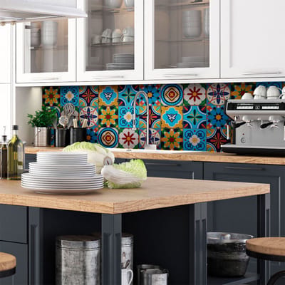 Zelfklevende tegelmuurstickers voor keuken en badkamer - 9 AURORIA AZULEJOS tegelstickers - 9 stickers 20x20cm